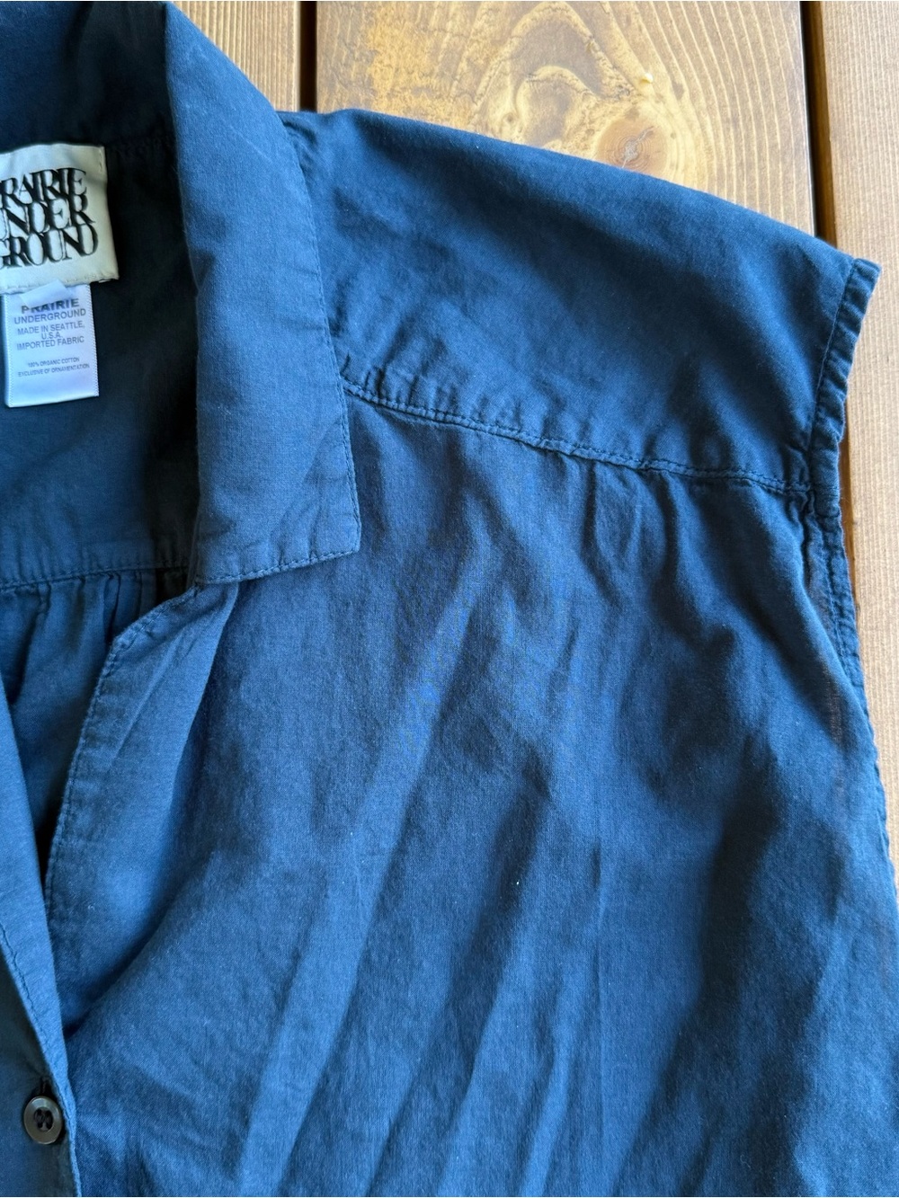 Prairie Underground Navy/teal Sleeveless Organic Cotton Button Front Blouse S - Picture 4 of 8